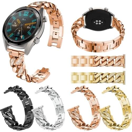 Women Bracelet for Huawei Watch GT 2 42mm 46mm Band 22mm 20mm Cowboy Chain Strap for Honor Magic 2 Metal Link Diamond Wrist Belt