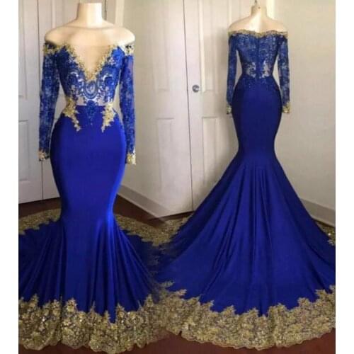 Abiye gece elbisesi Boat Neck Elegant Evening Dress Long Sleeve Royal Blue Formal Dresses Evening Gowns Vestido de festa longo