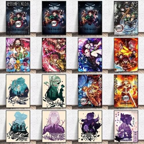 Demon Slayer-Japanese Anime Canvas Painting Cartoon Character Wall Art Decoration Mural and Childrens Room Decoration Painting