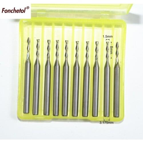 3.175mm*1.5mm*8mm-10pcs, cnc solid carbide woodworking router bit,wood milling cutter,2 flutes end mill,MDF,wood tool,plywood