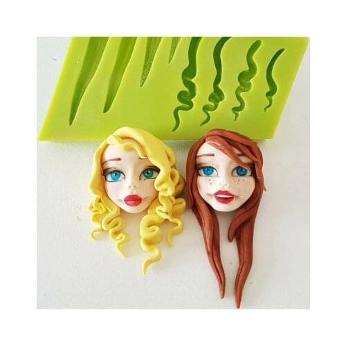 DIY 3D Doll Hair Mould Baby Face Fondant Mold Cake Decoration Tools Chocolate Mold Silicone Cake Mold Custom Baking Tool K173