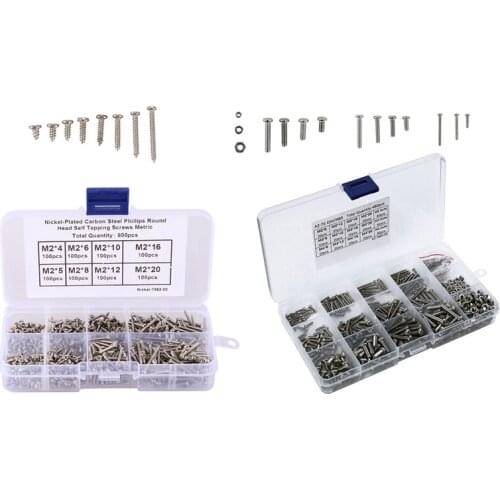 480Pcs/Set M2 M2.5 M3 Din7985 Gb818 Steel Cross Recessed Pan Head Screws & 800Pcs/Set M2 Screw Carbon Steel Cross Drive Pan Head