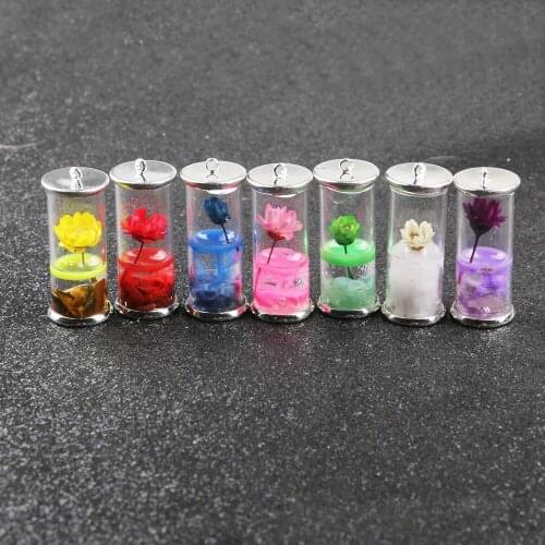 5pcs Drifting Bottle Pendant Color Daisy Dried Flower Transparent Glass Charms Jewelry Making DIY Necklace Earrings Accessories