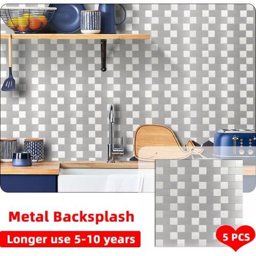 5PCS DIY Wall Sticker Imitation Brick Kitchen Bedroom Decoration Waterproof Self Adhesive Wallpaper Metal Backsplash TV Backdrop