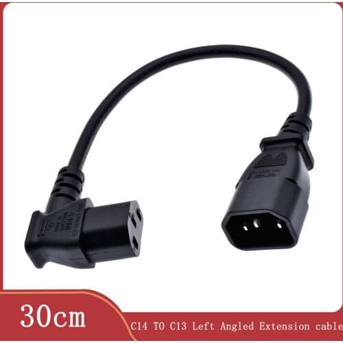30CM Right or Left Angled IEC 320 C13 to C14 Male to Female Power Adapter Extension cable for LCD LED Mount TV
