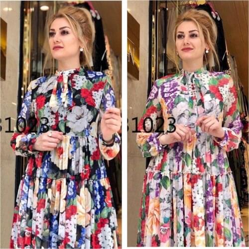 African Dresses For Women Long Sleeves Flower Print Maxi Dress Dubai Abaya Kaftan Plus Size Boubou Ankara Dashiki Outfit