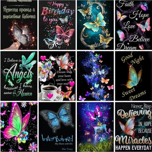 HUACAN 5D DIY Diamond Painting Butterfly Mosaic Text Handicraft Full Square Drill Diamond Embroidery Animal Wall Art Decor