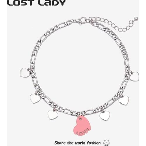 Lost Lady Fashion Heart Tennis Chain Anklets Silver Color Alloy Anklets for Women Fashion Foot Chain Beach Jewelry Gift