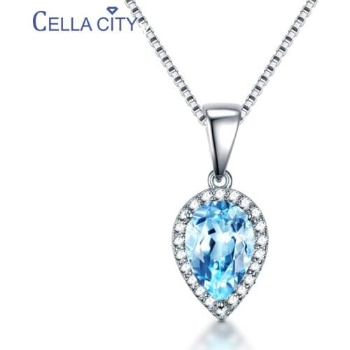 Cellacity Silver 925 Jewelry For Women With Blue Water Drop Shape Sapphire Gemstones Pendant Necklace Engagement Lady Gift