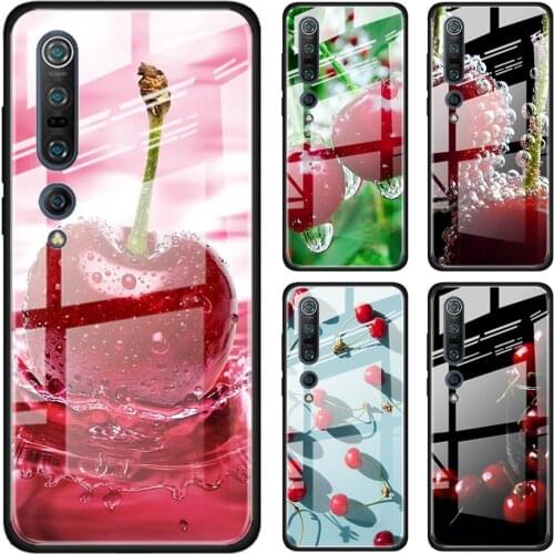 Tempered Glass Case for Xiaomi Mi 9T CC9 CC9E A3 8 Lite Note 10 Pro Poco X2 Redmi Note 7 8T 8 9 Pro Cover Pink Cherries
