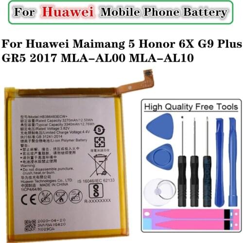 For Original Huawei Phone Battery HB386483ECW+ 3340mAh Huawei Maimang 5 Honor 6X G9 Plus GR5 2017 MLA-AL00 MLA-AL10 Batteries