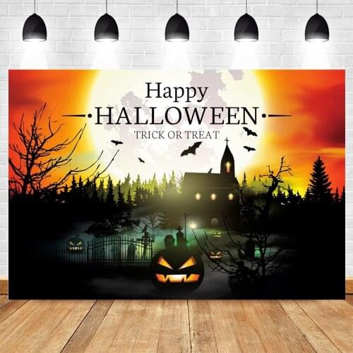 Yeele Halloween Backdrop Photocall Iron Gate Moon Tree Bat Castle Pumpkin Lantern Background Photography Photo Studio Photophone