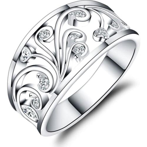 925 Sterling Silver Elegant Women Wedding Ring Jewelry Fashion Lady Crystal Stone Fashion Charm Classic Jewelry Christmas Gift