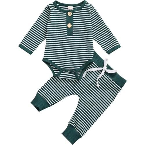 Two Piece Striped Baby Boys Girls Outfits Infant Toddler Newborn Cotton Sets Baby Children Long Sleeve Romper Outfits 0-24M