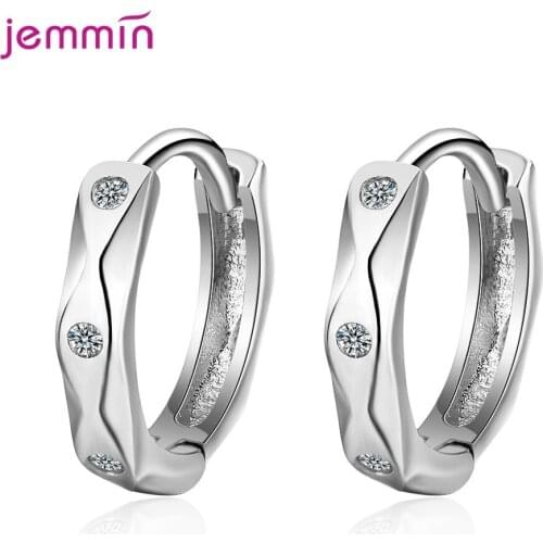 Korean Simple Women 925 Sterling Silver Simple Geometric Party Hoop Earrings Austria Cubic Zirconia Bijoux Birthday Gift Jewelry