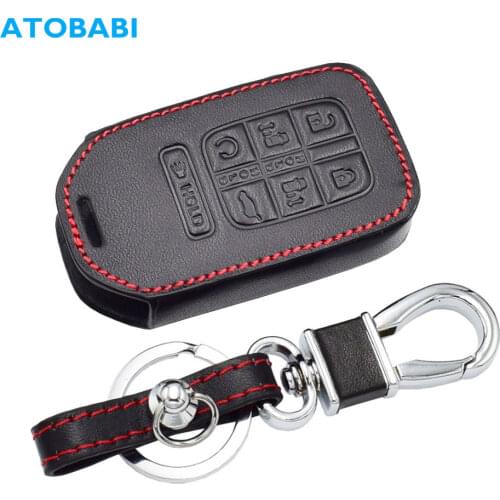 7 Buttons Leather Car Key Case For Honda Odyssey 2018 2019 Smart Keyless Remote Fob Cover Keychain Holder Bag Auto Accessories