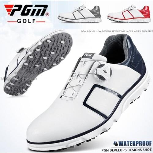 Pgm Golf Sneakers Mens Waterproof Non-Slip Sports Shoes Men Rotating Shoelaces Sneakers Male Tennis Shoes Microfiber Leather