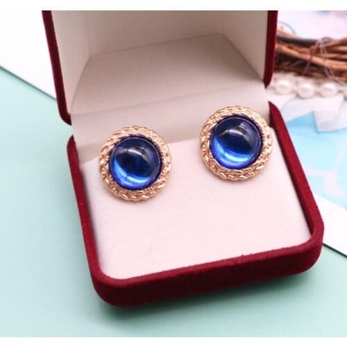 Round Blue Stud Earring Cute Korea Matter Fashion Brincos Party Accessories
