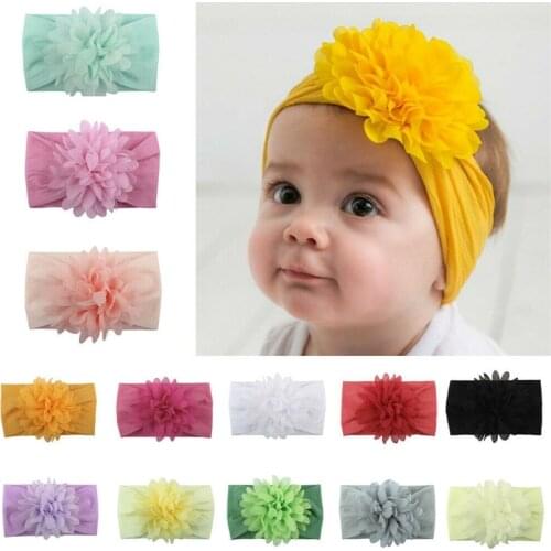 Cute Girls Baby Toddler Turban Chiffon Flower Headband Hair Band Solid Headwear Hair Accessories Yellow Pink White 13Colors