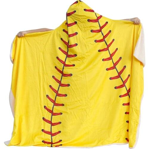 Soft Softball Hooded Blanket for Kids Wearable Blanket Hoodie Plush Warm Blanket Fluffy Blankets for Bed Couch Travel Blankets