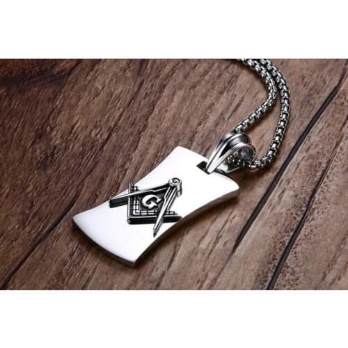 WholeSale 10pcs/lot Titanium Stainless Steel Freemason Masonic Freemasonry Mens dog tag pendant & necklace chain 60cm Silver HQ