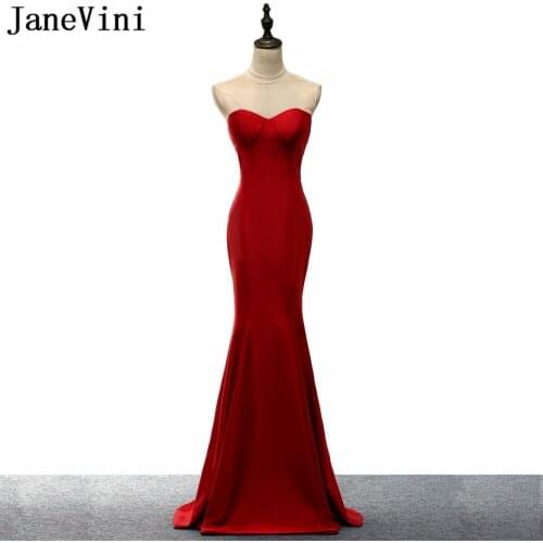 JaneVini Dark Red Mermaid Morher of Groom Bride Dresses 2018 Long Illusion Wedding Dresses Mother Satin Evening Prom Party Gowns