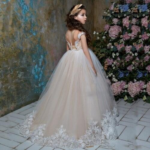 Flower Girl Dresses Lace Applique Tulle Sleeveless Birthday For Weddings First Holy Communion Party Dresses