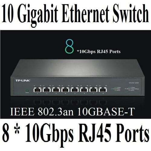 Plug&Play 8* 10000Mbps RJ45 Ports 10GBASE-T Ethernet Switch 10 Gigabit Ethernet Network Switch IEEE 802.3an/bz/3ab/3x/1p 32K MAC