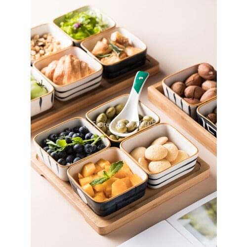 Japanese-style Grid Plate Pallet Nut Plate Dried Fruit Plate Sauce Plate Household Ceramic Platter Refreshment Fruit Candy Plate