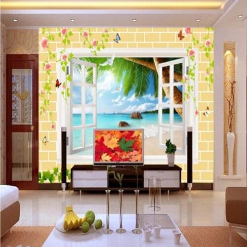 Custom mural 3D windows outside the sea mural bedroom living room lobby wallpaper Decorative painting