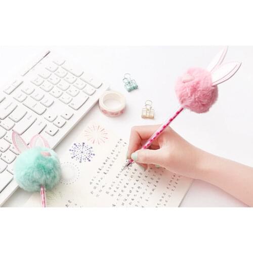 Lovely Pink Toy Rabbit Ball Pen Pink Girls Office Stationery Gift Pen Loving Heart Students Ball Pen Toy Rabbit Ear Pen