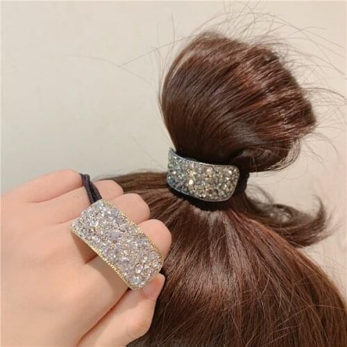 Korean Square Geometric Rhinestone Hairband Girl Elastic Hair Ties for Women Jewelry Headband High Elastic Hair Band Hair Rope