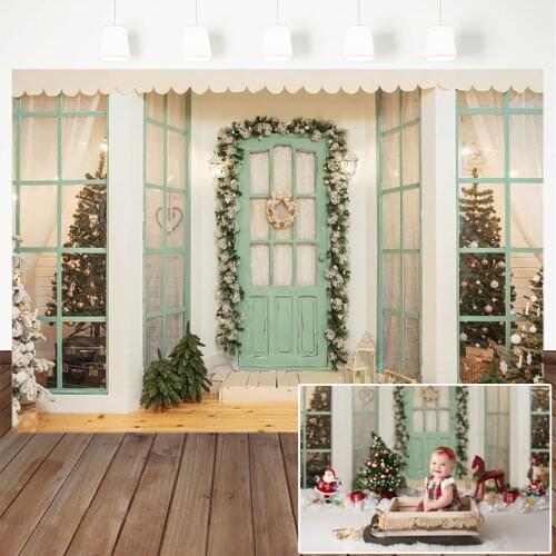 Christmas Photography Backdrop Outdoor Door Light Wreath Tree xmas Photo Background Booth Party Decoration Banner Studio Props