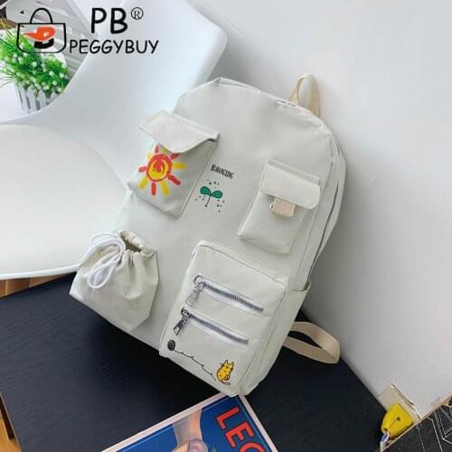 Preppy Style Backpack Cartoon Printing Pattern Student School Multi Pockets Backpack Women Travel Large Rucksack