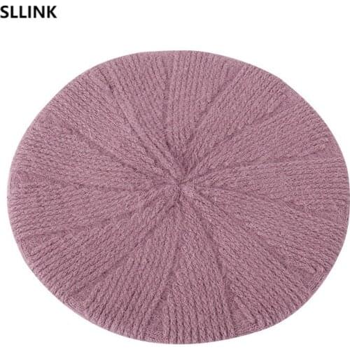 Hat Womens new pure color knitted plush Beret autumn and winter sweet and lovely pumpkin hat factory direct sales