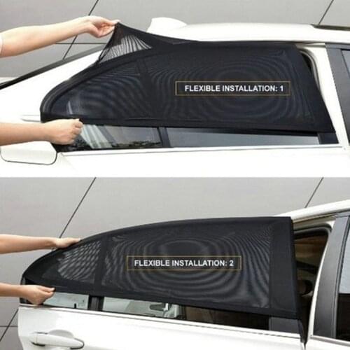 2pcs Car Front & Rear Side Window Sun Visor Shade Mesh Cover Sunshade Insulation Anti-mosquito Fabric Shield UV Protector