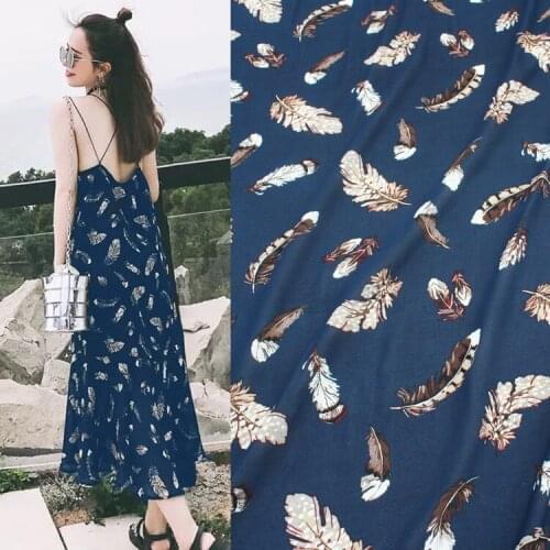 Feather printed fabric meter 150 cm perspective chiffon fabric material soft scarf dress tulle fabric wholesale cloth
