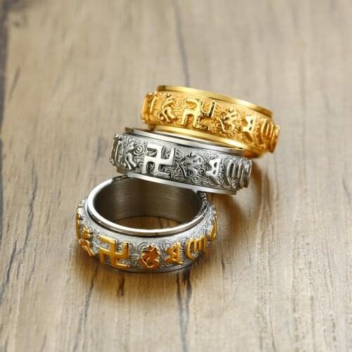 Mling Rotatable Swastika Rings Men Spinner Stainless Steel Rings for Women Male Band Religious Buddhism Lucky Jewelry Size 6-13
