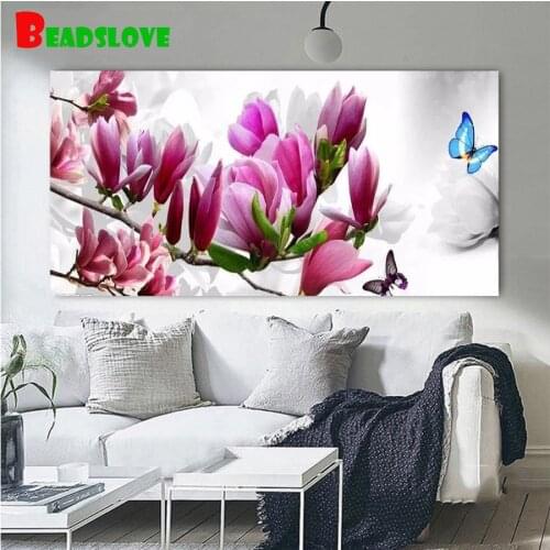 Needlework Diamond Painting Purple Magnolia Diamond Embroidery All Drill Rhinestone Mosaic Picture by numbers hobby gift B43