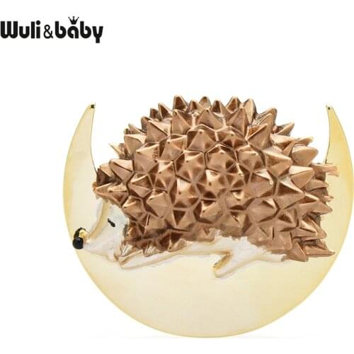 Wuli&baby On the Moon Hedgehog Brooches For Women Unisex 2-color Enamel Lovely Pets Animal Party Casual Brooch Pins Gifts