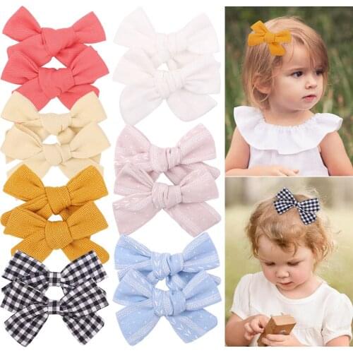 2Pcs/set Cotton Linen Plaid Bowknot Hair Clips For Cute Girls Handmade Safty BB Hairpins Barrette Headwear Kids Hair Accessories