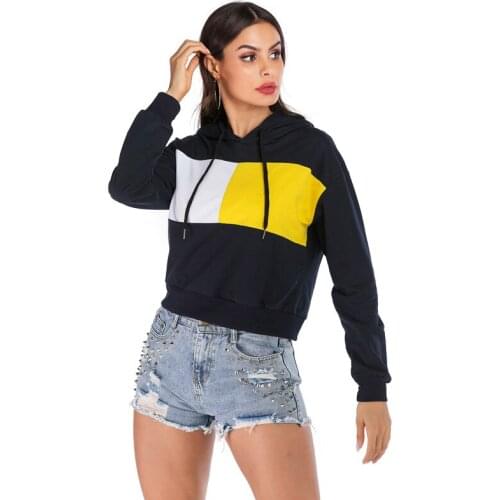 Womens Fall/winter New Style Hooded Sports Stitching Contrast Color Loose Long-sleeved Fashion Sweatshirt Wn