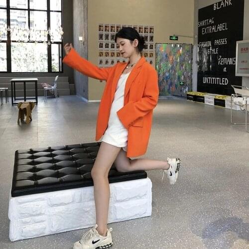 Womens Fashion Orange Suit Coat 2021 Spring Fall Plus Size Single Button Suit Collar Long Sleeve Female Loose Blazers Chaquetas