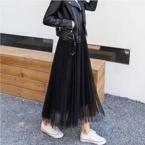 Ladies Retro Summer Dress Female Casual Stretch High Waist Elegant Sexy Mid-Length Pleated Mesh Ballet Fairy Skirt Female Tulle