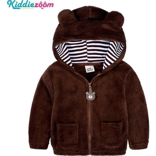 2020 Winter Baby Boy Clothes Plush Coat Unisex 6-24M Solid Cotton Hooded Baby Girl Clothes Flannel Zipper Coral Fleece