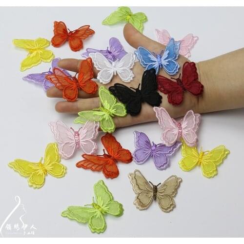 1Pcs/lot New 12Colors 3D Double Butterfly Embroidery Clothes Lace Patch Decorative Wedding Dress Stick Craft Diy Applique