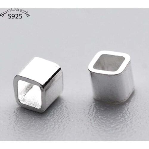 10PCS Real Pure Solid 925 sterling Silver Crimp End Beads Silver Crimps Silver End Bead Square Tube for Jewelry Making Findings