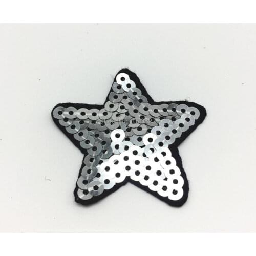 100pcs Silver Star Iron On Sequins Patches Badge For Clothing Applique Germent DIY Sequined Sticker Patch Sewing 50mm
