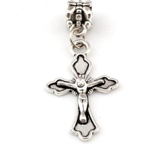 20Pcs/Lot Jesus Christ Cross Dangle Charm Big Hole Beads Fit European Bracelet Jewelry 17.5x43mm A-267a