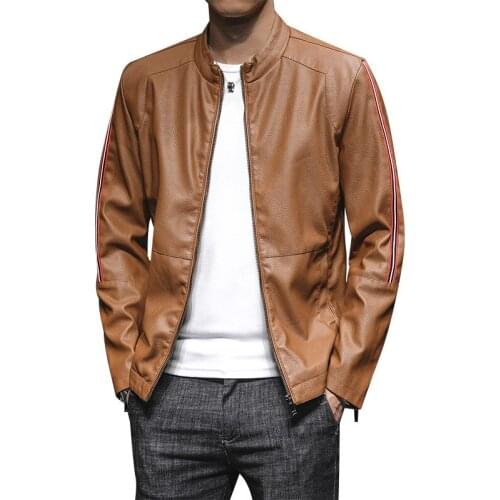 2019 New Spring and Autumn Mens Fashion PU Leather Jacket Male Slim Fit Motorcycle Jacket Zipper Casual Leather Coat Men